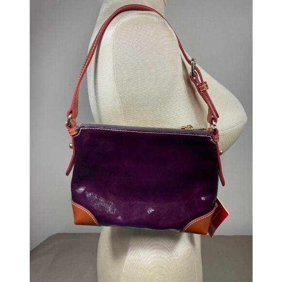 Dooney & Bourke Handbag Pouchette Purse Patent Leather Dark Plum Color PH49C NEW - Picture 2 of 14